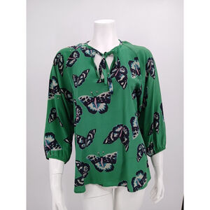 Tucker Womens Green Silk Butterfly Top Size S Balloon 3/4 Sleeves Spring USA